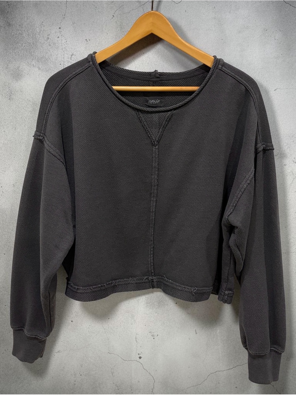 Aerie Cropped Crewneck Sweatshirt - Charcoal Size Medium